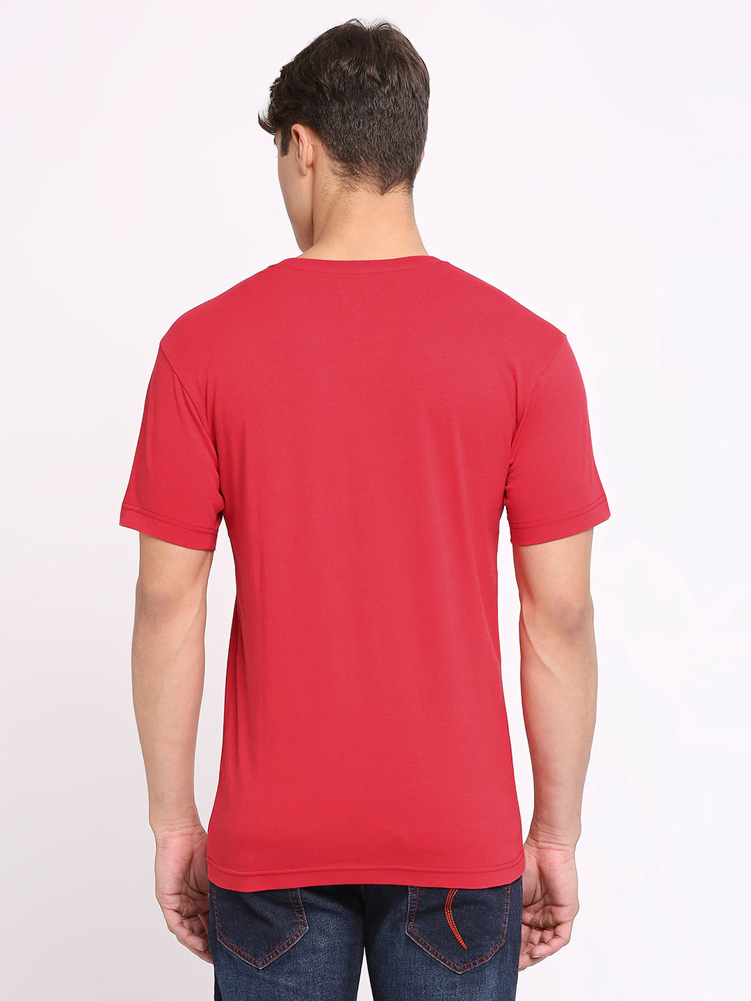 Frenchie Mens Red Round Neck T-Shirt