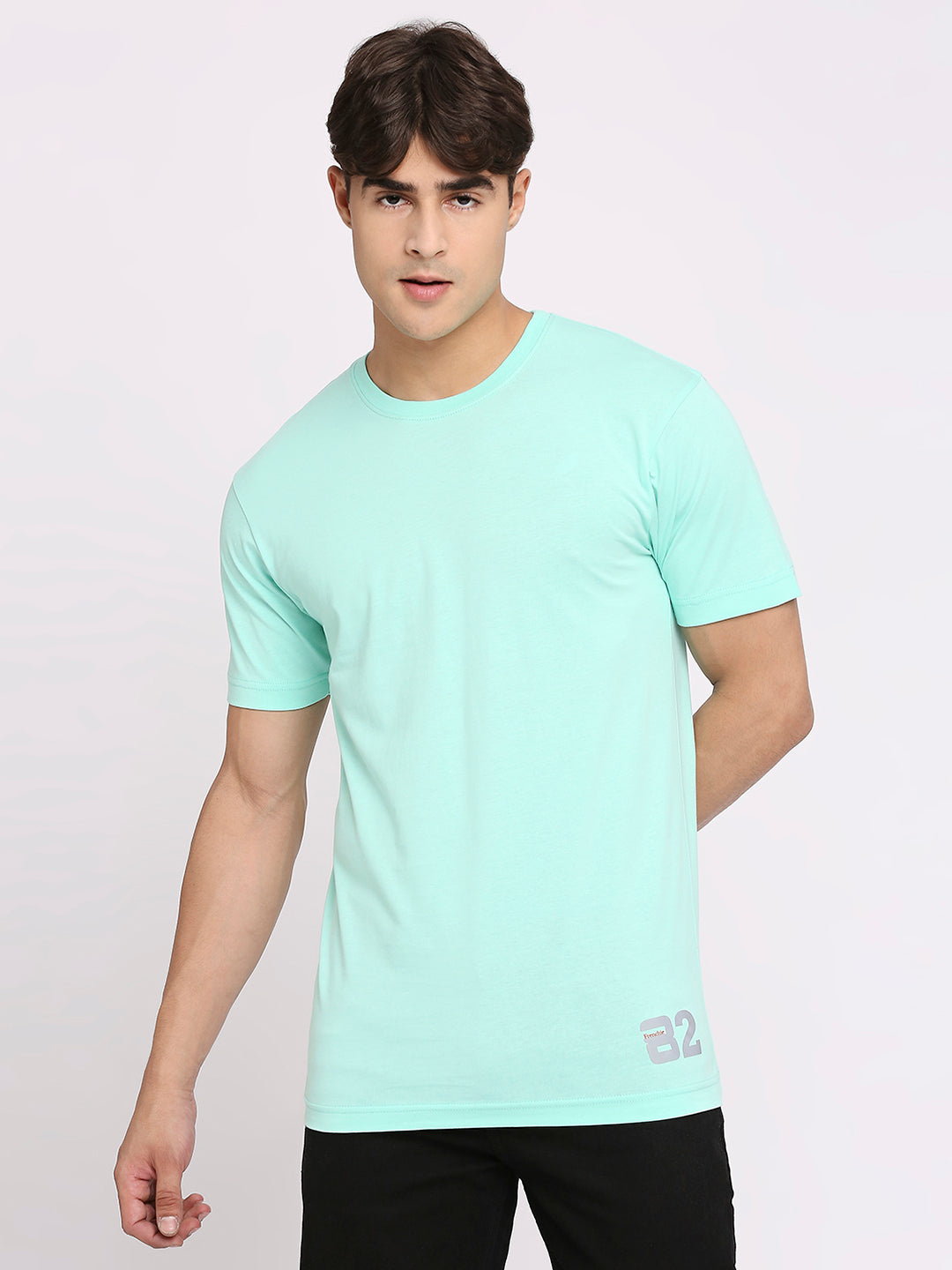 Frenchie Mens Mint Color Round Neck T-Shirt