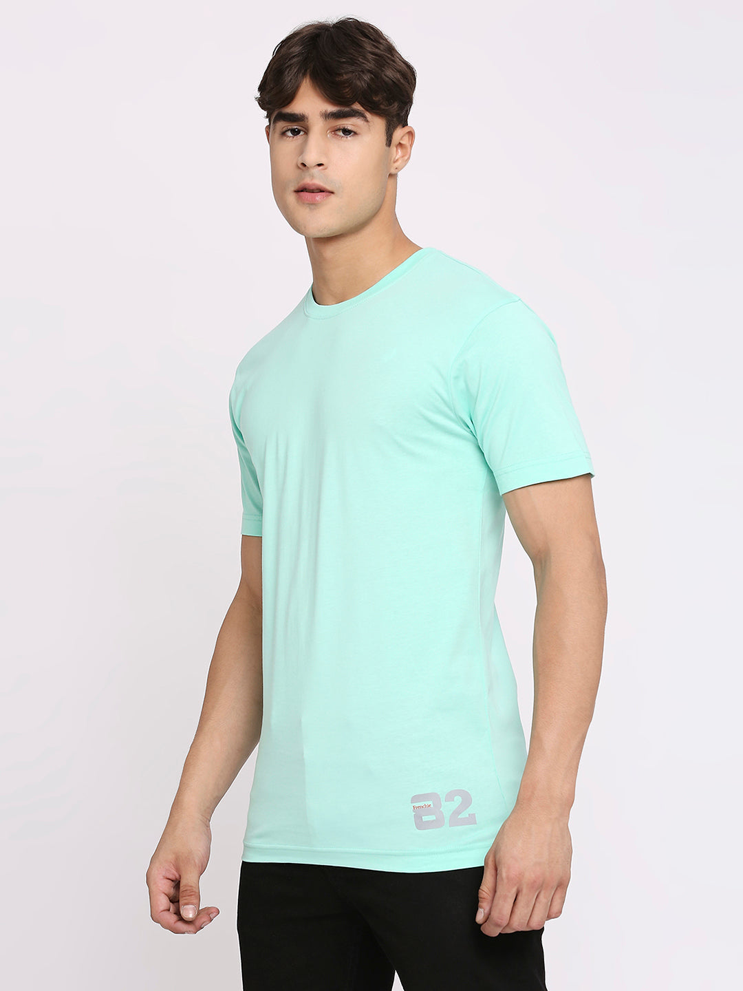 Frenchie Mens Mint Color Round Neck T-Shirt