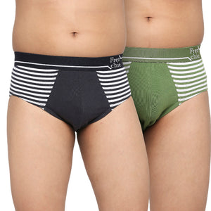 FRENCHIE Teenagers Cotton Striped Brief Navy and Green - Pack of 2