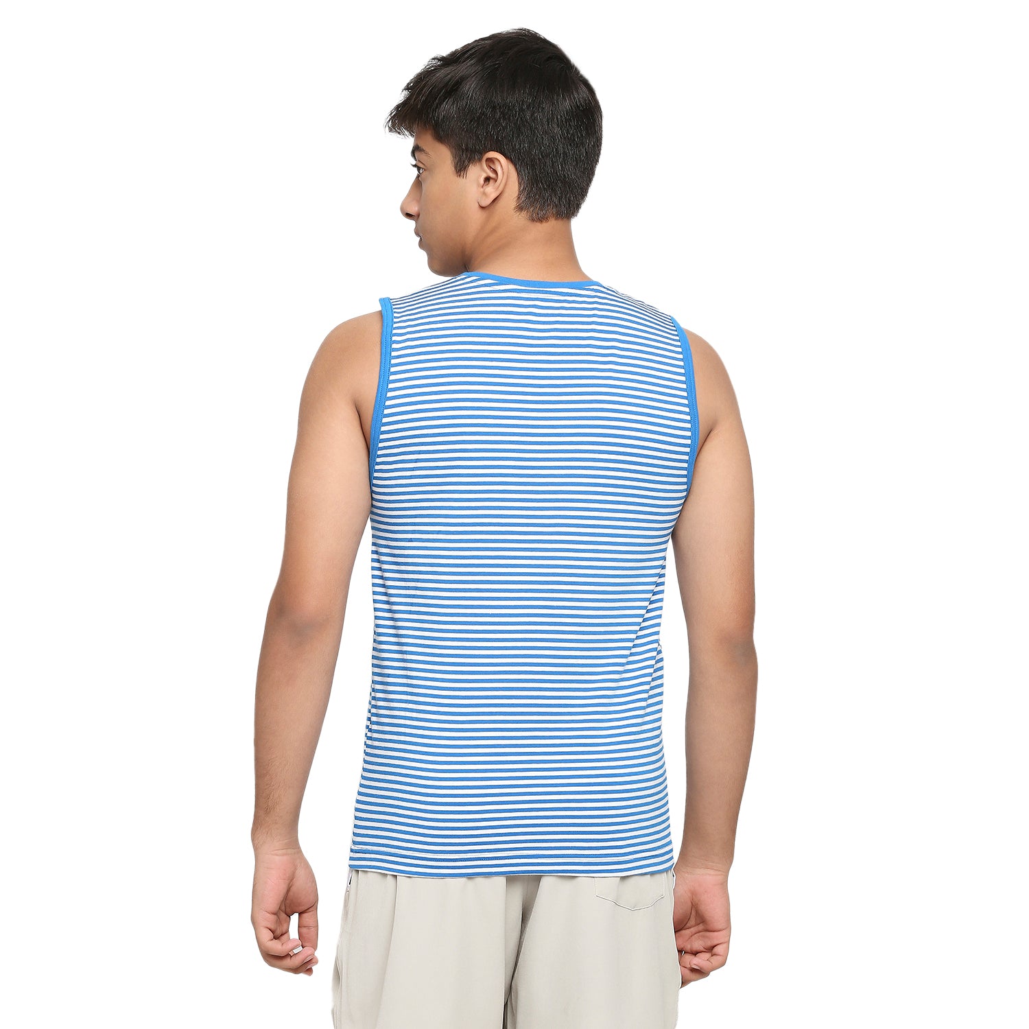 Frenchie U-19 Teens Blue Striped Vest made in Cotton Lycra Fabric