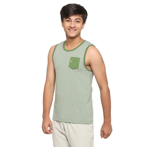 Frenchie U-19 Teens Green Striped Vest made in Cotton Lycra Fabric