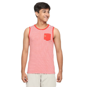 Frenchie U-19 Teens Red Striped Vest made in Cotton Lycra Fabric