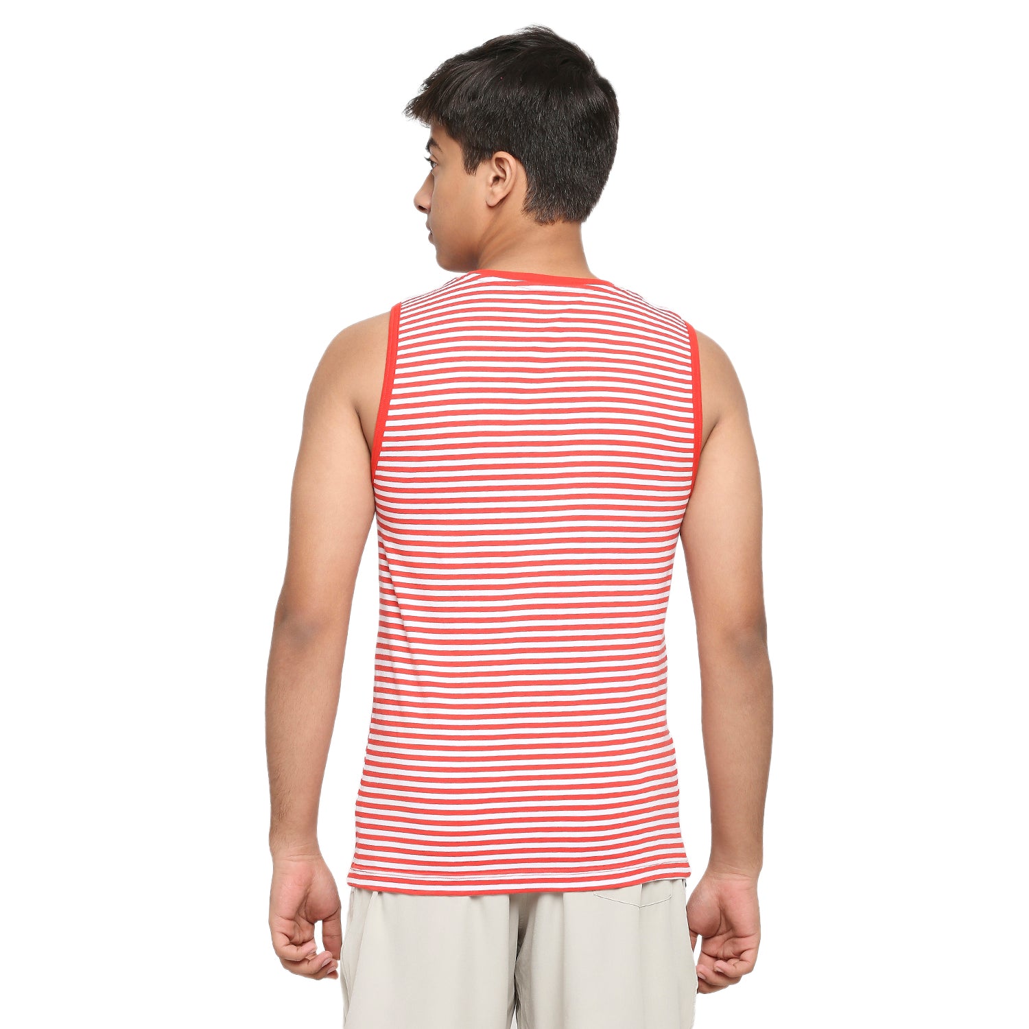 Frenchie U-19 Teens Red Striped Vest made in Cotton Lycra Fabric