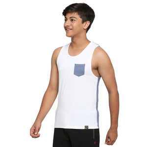 Frenchie U-19 Teens Blue Two colour vest made from cotton lycra melange fabric