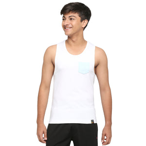 Frenchie U-19 Teens Aqua Two colour vest made from cotton lycra melange fabric