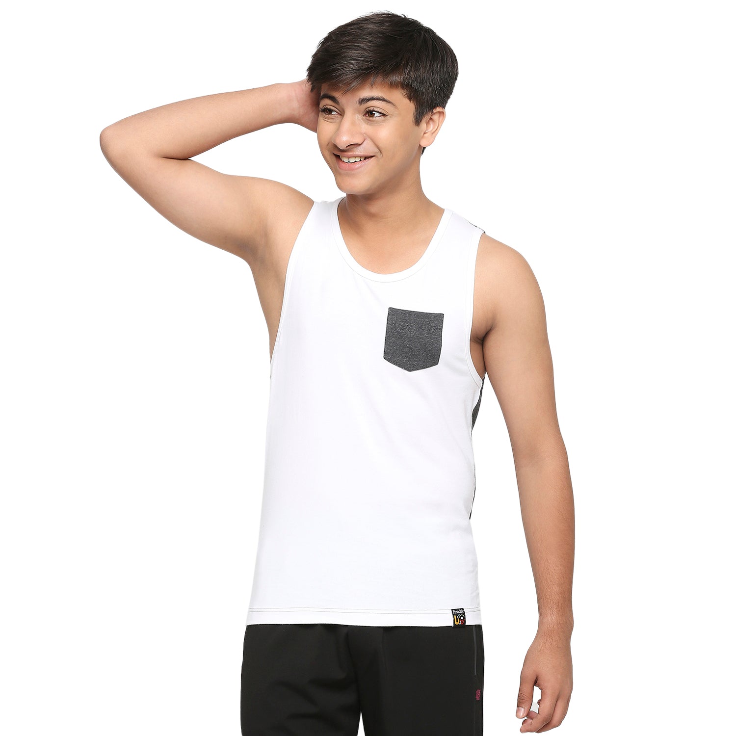Frenchie U-19 Teens Dark Gray Two colour vest made from cotton lycra melange fabric