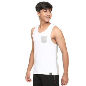 Frenchie U-19 Teens Light Gray Two colour vest made from cotton lycra melange fabric