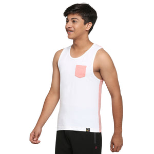 Frenchie U-19 Teens Pink Two colour vest made from cotton lycra melange fabric