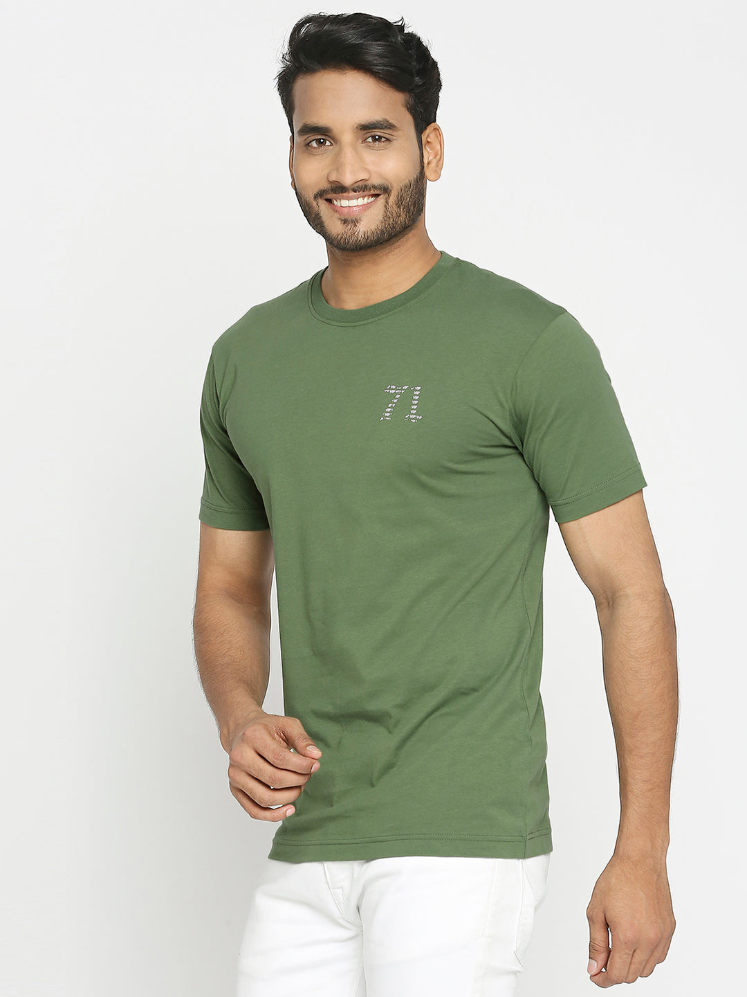 Solid Bottle Green Everyday Essential Cotton T-Shirt for Men